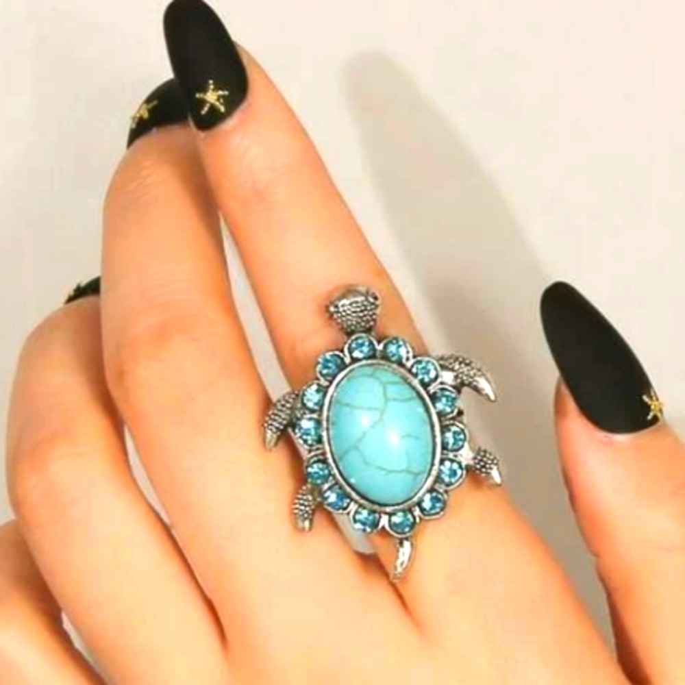NEW TURQUOISE BLUE TURTLE RING ADJUSTABLE